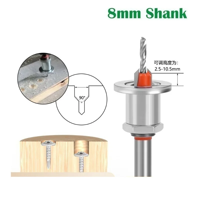 

8mm Shank Drill Bit Woodworking Countersink Router Bit Set Screw Extractor Demolition for Wood Milling Cutter Tools