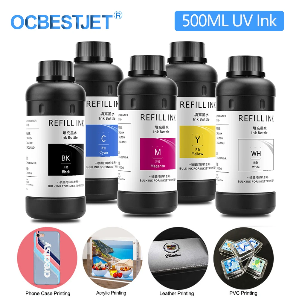 5x500ml LED UV Ink For Epson 1390 1400 1410 R280 R290 R330 L800 L805 L1800 XP600 TX800 For DX4 DX5 DX6 DX7 Printhead UV Printer