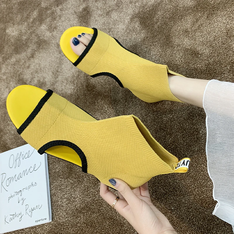 Open Toe 2023 Summer New Trend Mesh Flats Shoes Knitting Women Sandals