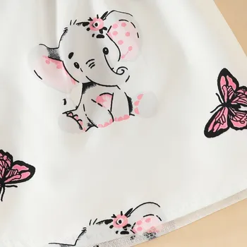 3 6 12 24 Months Infant Baby Girls Clothes Sets Cartoon Elephant Long Sleeve Rib Romper +Suspender Skirts+Headband 3Pcs Outfits 5