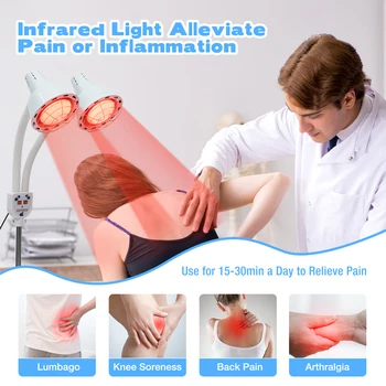 Lampada termica a infrarossi a due teste da 275 W, luce timer di bellezza regolabile, 360 °   Lampade riscaldanti girevoli per assistenza sanitaria 1