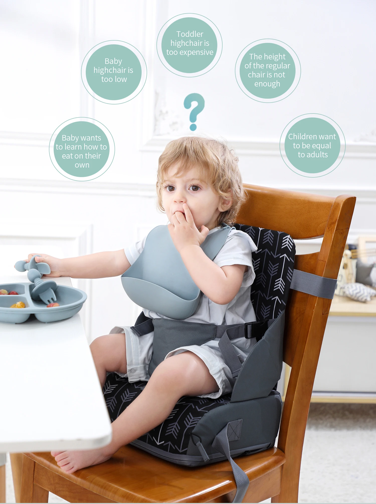 Portable Folding Children Seat Height Cushion Baby Dining Chair Height Cushion Children Product Adjustable Removable
