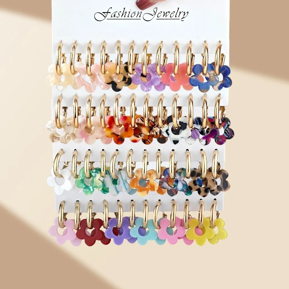 Fashion Acrylic Earrings Set Colorful Versatile Earrings Gift Flower Pendant Elegant Drop Earrings Women