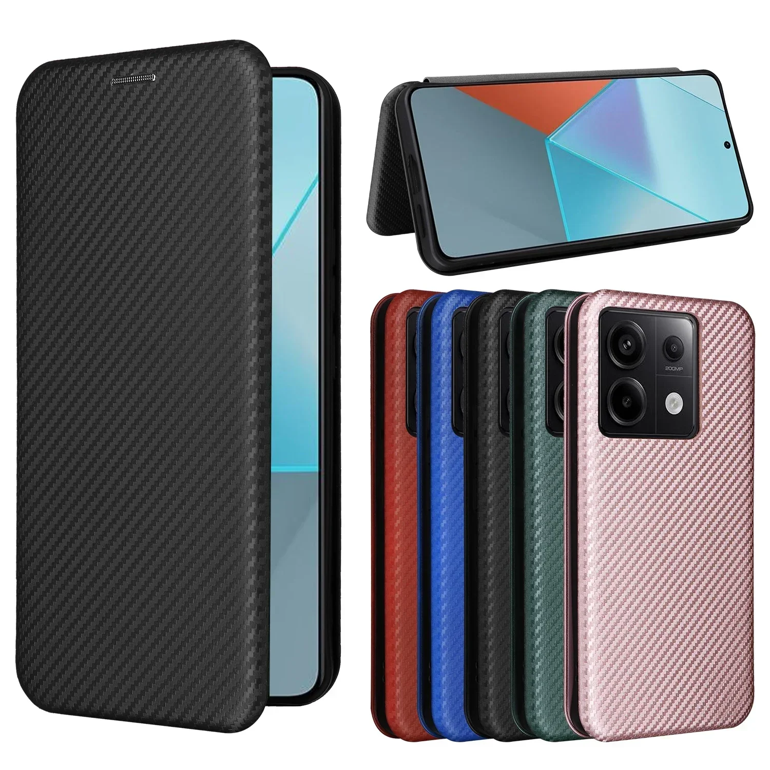 Premium Luxury Leather Flip Case with Carbon Fiber Skin Book Cover