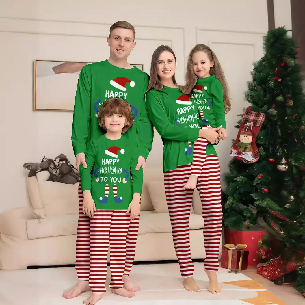 thumbnail image 2 of Conjunto de pijamas a juego con estampado de rayas para madre, padre e hijos, aspecto familiar de Navidad 2024, traje de 2 piezas, ropa de dormir suave y bonita, 4XL, 2 of 5