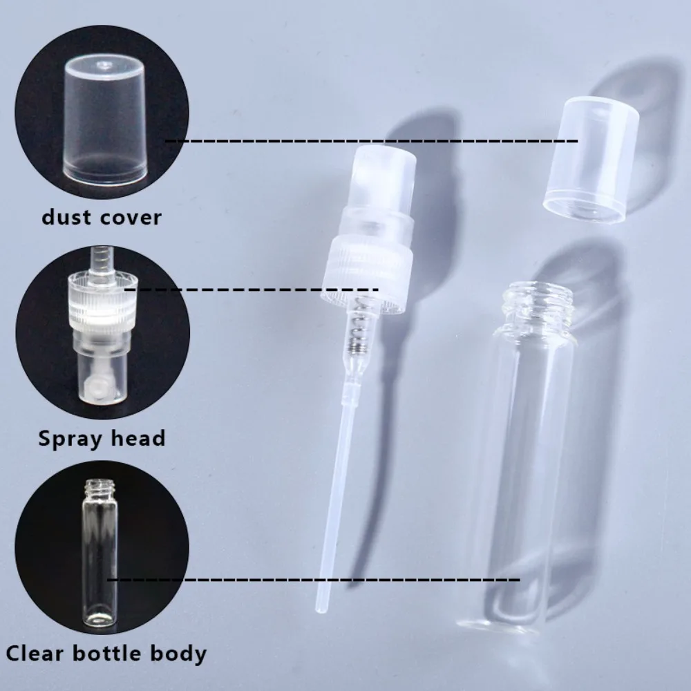 50pcs+4 Accessories 10ML Refillable Glass Spray Bottle with 50 Spray Bottles, 1 Dropper, 1 Funnel, 1 Dispenser, 1 Syringe 5