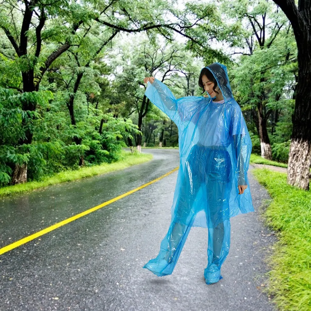 Waterproof Raincoat Disposable Adult Emergency Hiking Camping Hood Rain Clothes Covers Rainwear Poncho Pants