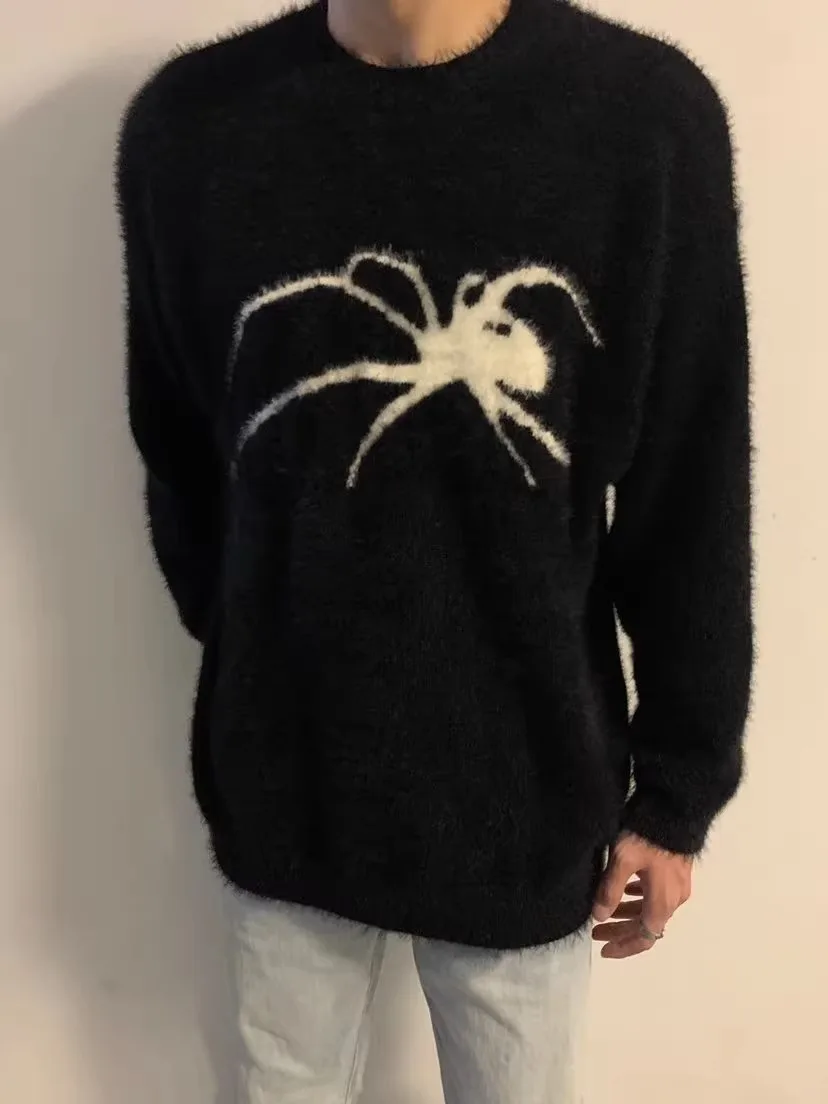 

Men's Mohair Spider Round Neck Sweaters Pullovers Knitted Sweater Warm Autumn Winter New High Street Women Loose Casual Sweater