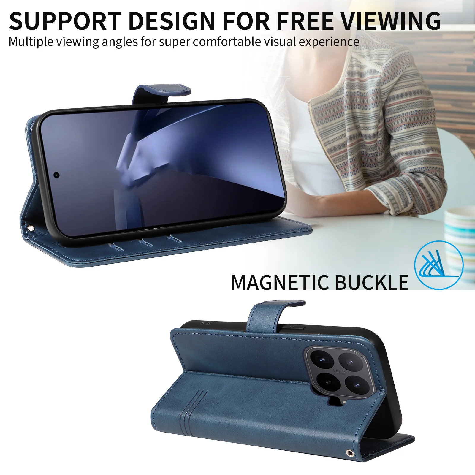 Leather Flip Phone Case with Card Holder and Stand - Protective Cover