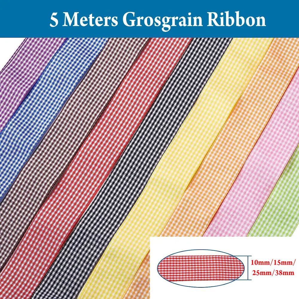 Gingham Ribbons 5 Yards for Wedding Christmas Party Decorations Gifts Wrapping DIY Bow Hair Craft Plaid Ribbons
