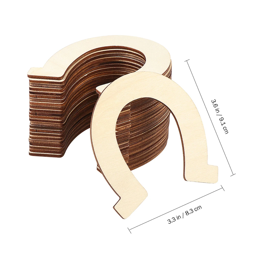 48Pcs Wood Discs Slices Horseshoe Shape Wood Gift Wooden Blanks Horseshoe Unfinished Wood Cutouts Natural Chip Shape