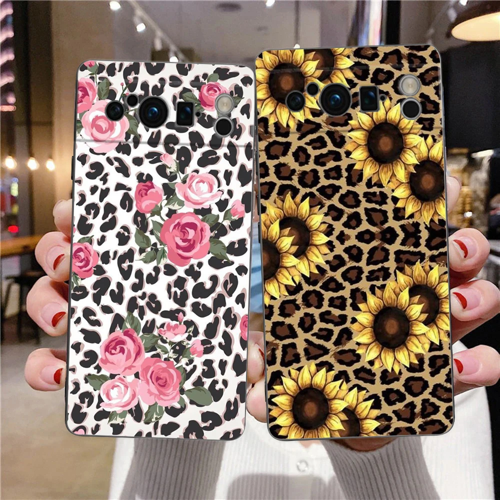 Black Shockproof TPU Phone Case with Fashion Tiger and Leopard Print Design
