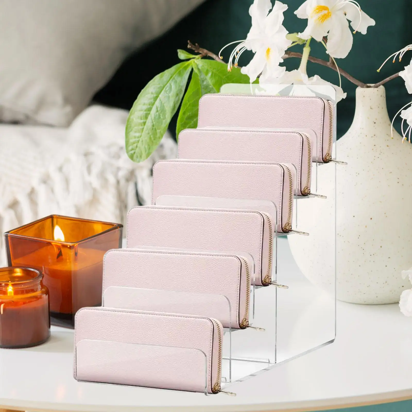 Acrylic Display Riser Decoration Transparent Step Display Collectibles Display Shelf for Glasses Purse Wallet Jewelry Cosmetic