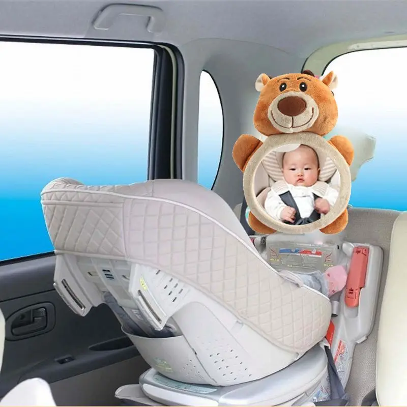 Child Baby for Seat Inside Mirror View Back Safety Rear Facing Care Headrest Mount Cartoon Animals Smiling Bear