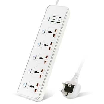 3250W 13A 250V 5 universal socket with 4Type-C and 2USB 2m cable independent switch power strip