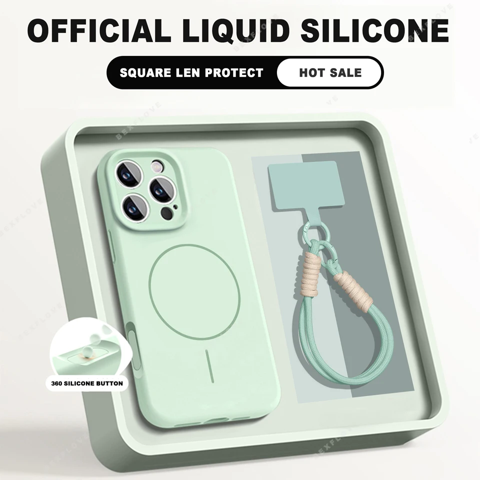 Magnetic Silicone Phone Case with Wrist Strap and Lanyard