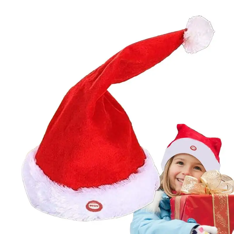 

High Quality Christmas Electric Hat Santa Claus Red Hat Merry Christma Decor Musical Dance Hat For Christmas Dancing Parties