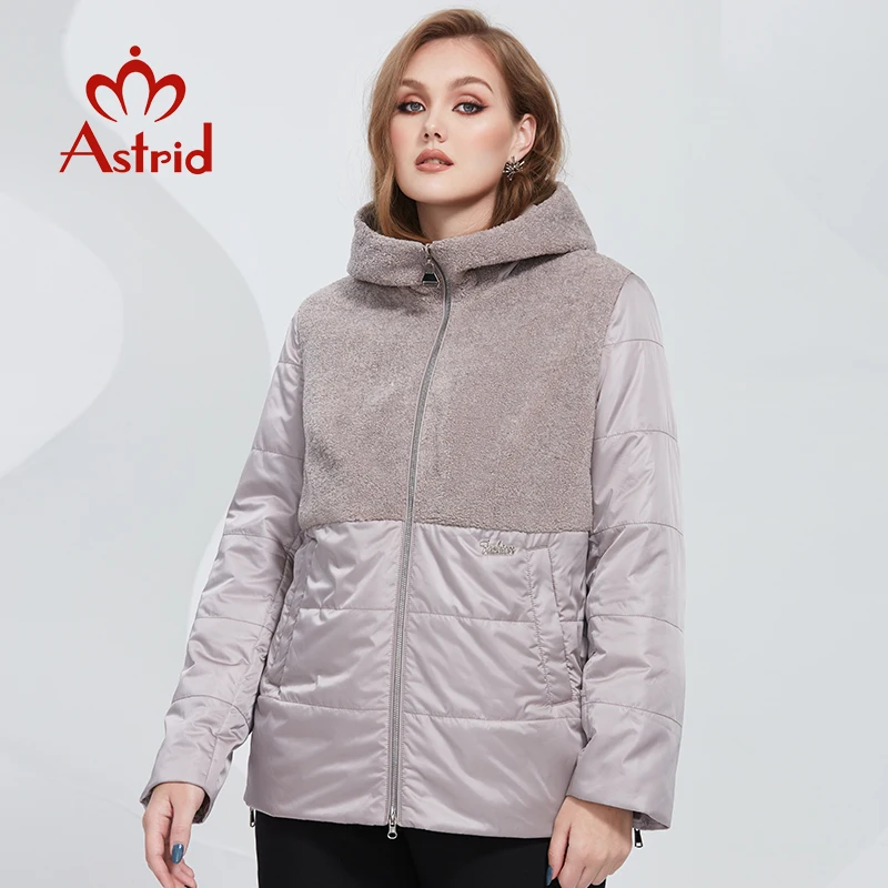 

Astrid 2022 Spring Women's Jacket Women Clothing Faux Fur Tops Fashion Stitching Padded Coats Hooded Parkas Outerwear AM-10263