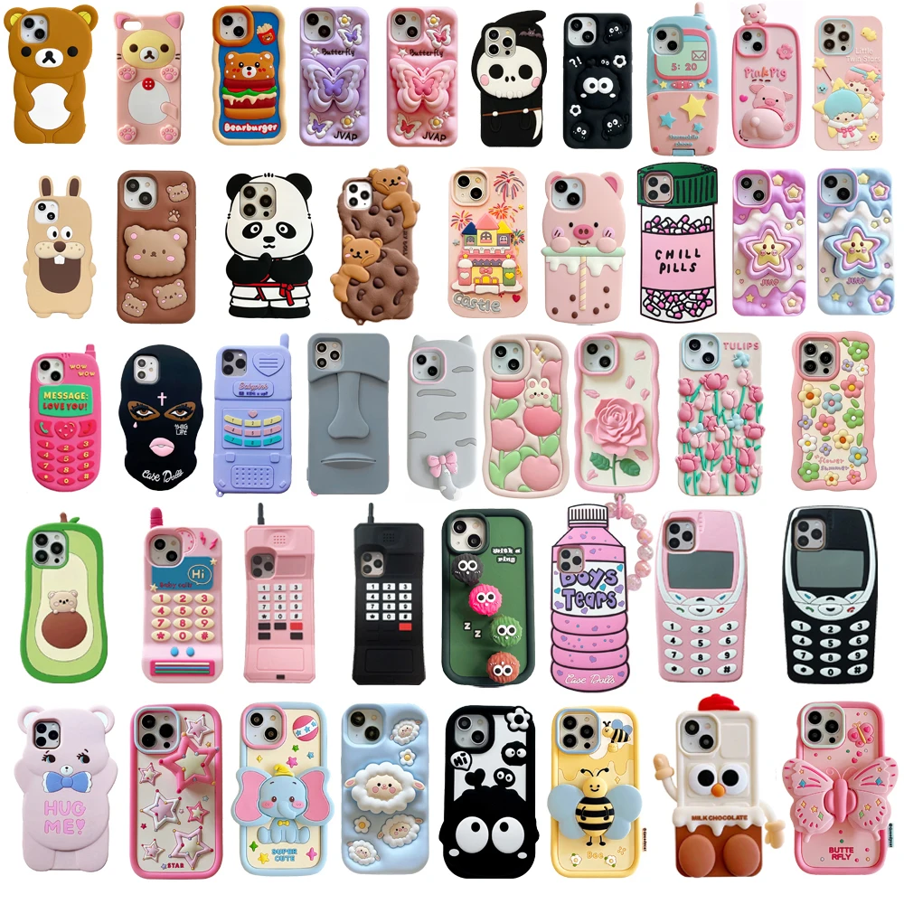 For iPhone 14 14 Pro / Max 15 15 Pro Max 3D Cute Cartoon Animal Soft Silicone Case Cell Phone Back Cover Shockproof Shell Skin