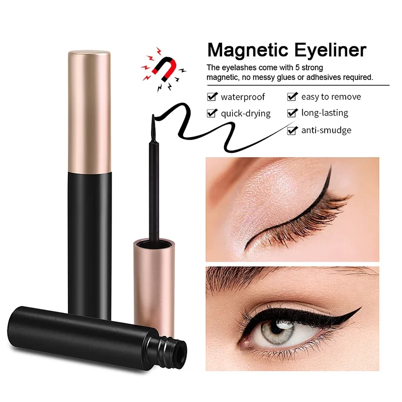 Pegamento delineador de ojos magnético negro, extensión de pestañas postizas, autoadhesivo mágico, líquido, maquillaje de ojos, sin cosméticos florecientes, 1/2 piezas