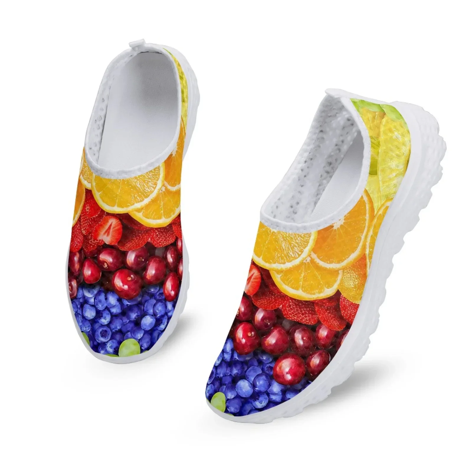 Summer Tropical Fruit 3D Printing Women Flat Shoe Breathable Slip-on AF Mesh Sneakers Lightweight Lazy Loafers
