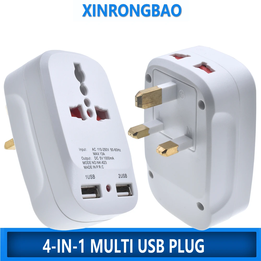 Adaptador de Plugue Internacional Universal com Led Carregador de Energia Conversor ue e Reino Unido Porta de Carregamento Usb World Travel ac Max13a