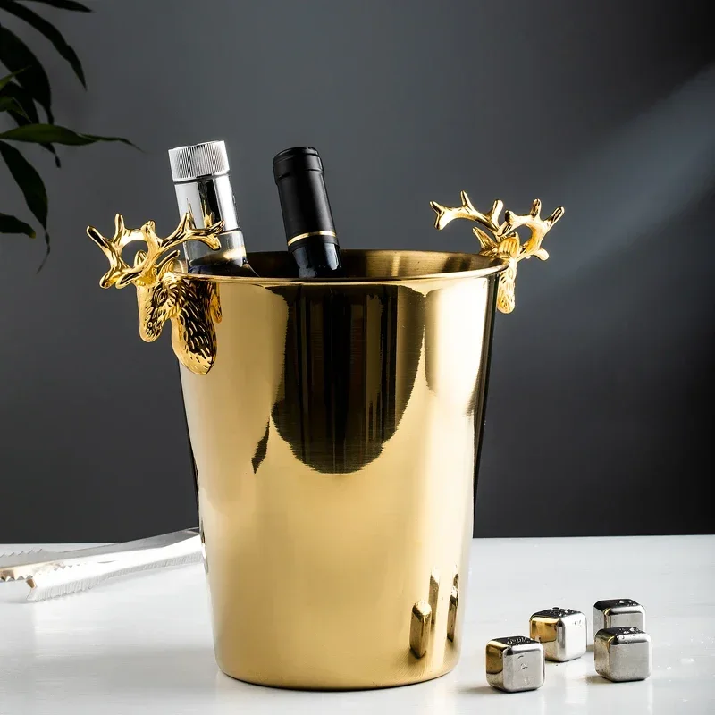 Ice Bucket Stainless Steel Golden Hammer Pattern Ice Bucket Red Wine Champagne Wine Barrel