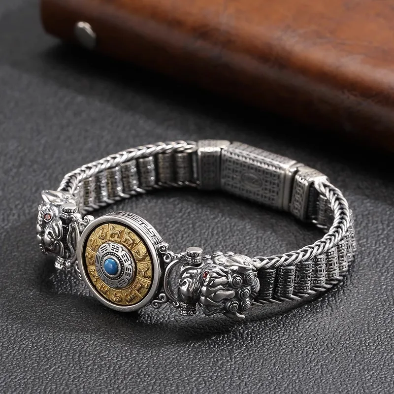 

Silver Color China-Chic Bracelet Bagua Pixiu Om Mani Padme Hum Retro and Old Fashionable Fashion Hegemonic Accessories