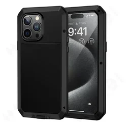 Aluminum Metal Heavy Duty Shockproof Rugged Armor Phone Case with Screen Protector - iPhone 12 or 12 Pro (Black)