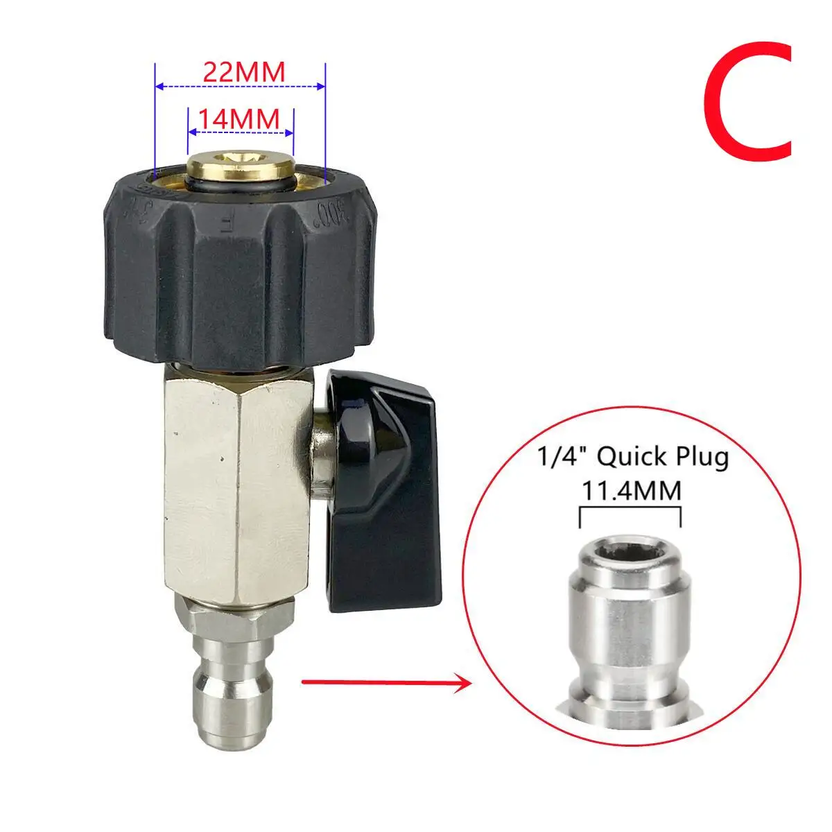 M22 14mm Swivel Connector With Ball Valve To 1/4" Quick Plug Connector On/Off Switch For High Pressure Wash Machine 4