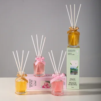 복숭아 우롱 아로마 오일 디퓨저 세트, 천연 스틱 포함, 거실 신선한 홈 향수, 화장실 탈취, 50ml