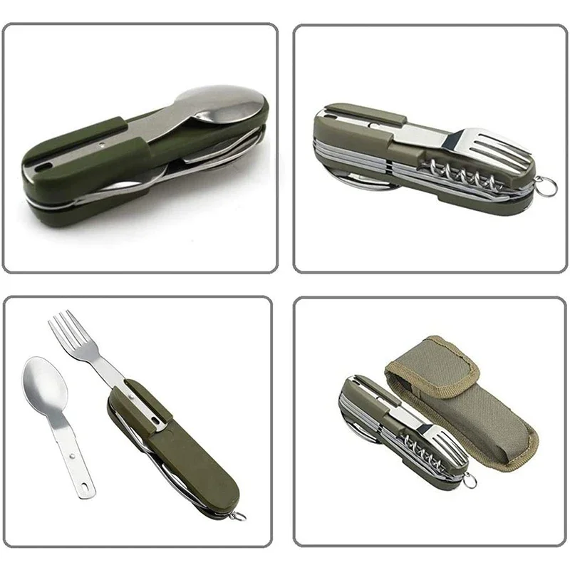 Camping Cutlery Stainless Steel Folding Knife Fork Spoon Portable Outdoor Tableware Camping Equipment Camping Cutlery