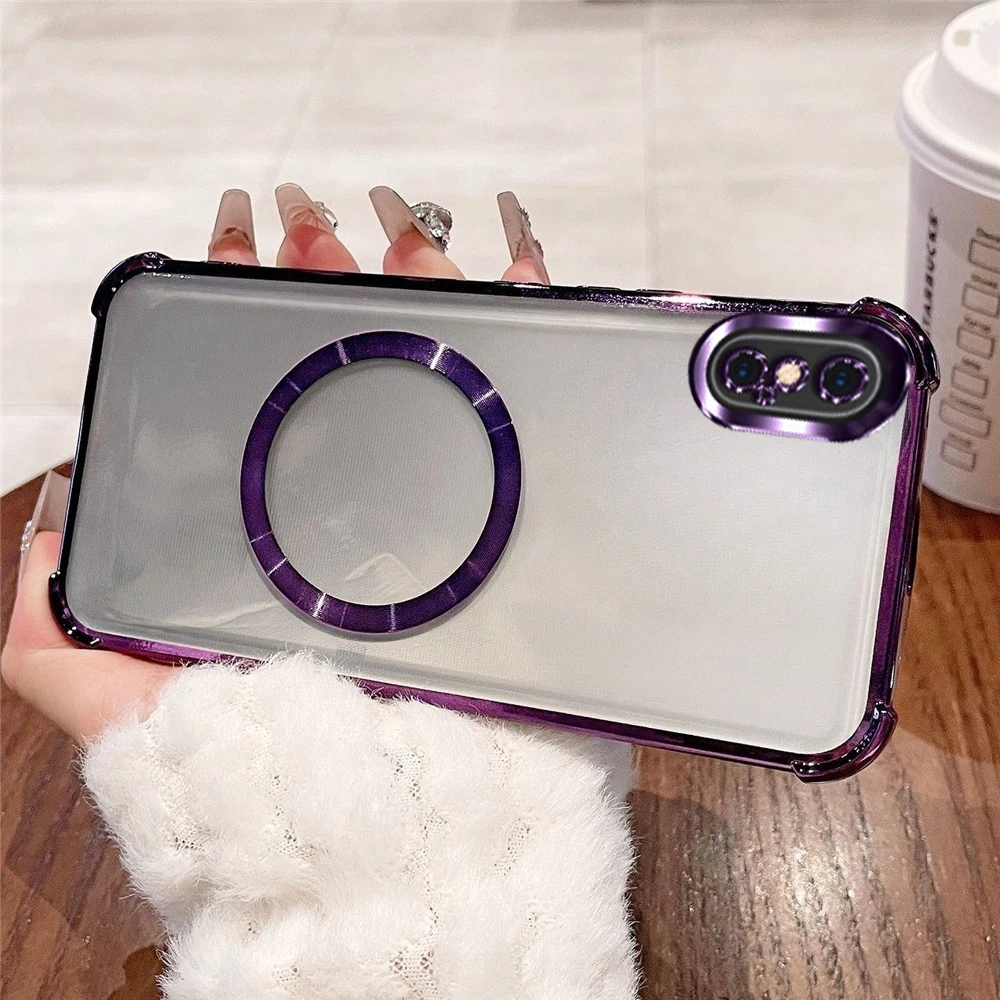 Luxury Plating Shockproof Clear Magnetic Phone Case with Soft Silicon Bumper Cover