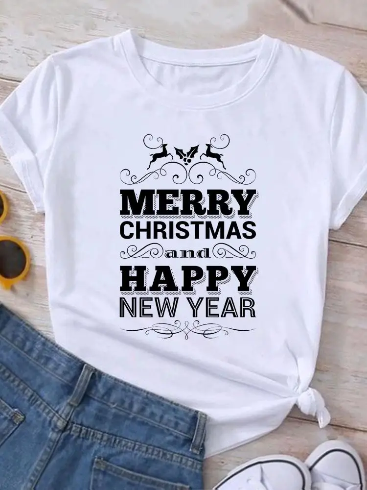 

Deer Cute Trend 90s Graphic T Shirt Merry Christmas Clothing New Year Top Fashion Print Women Holiday T-shirt Short Sleeve Tee