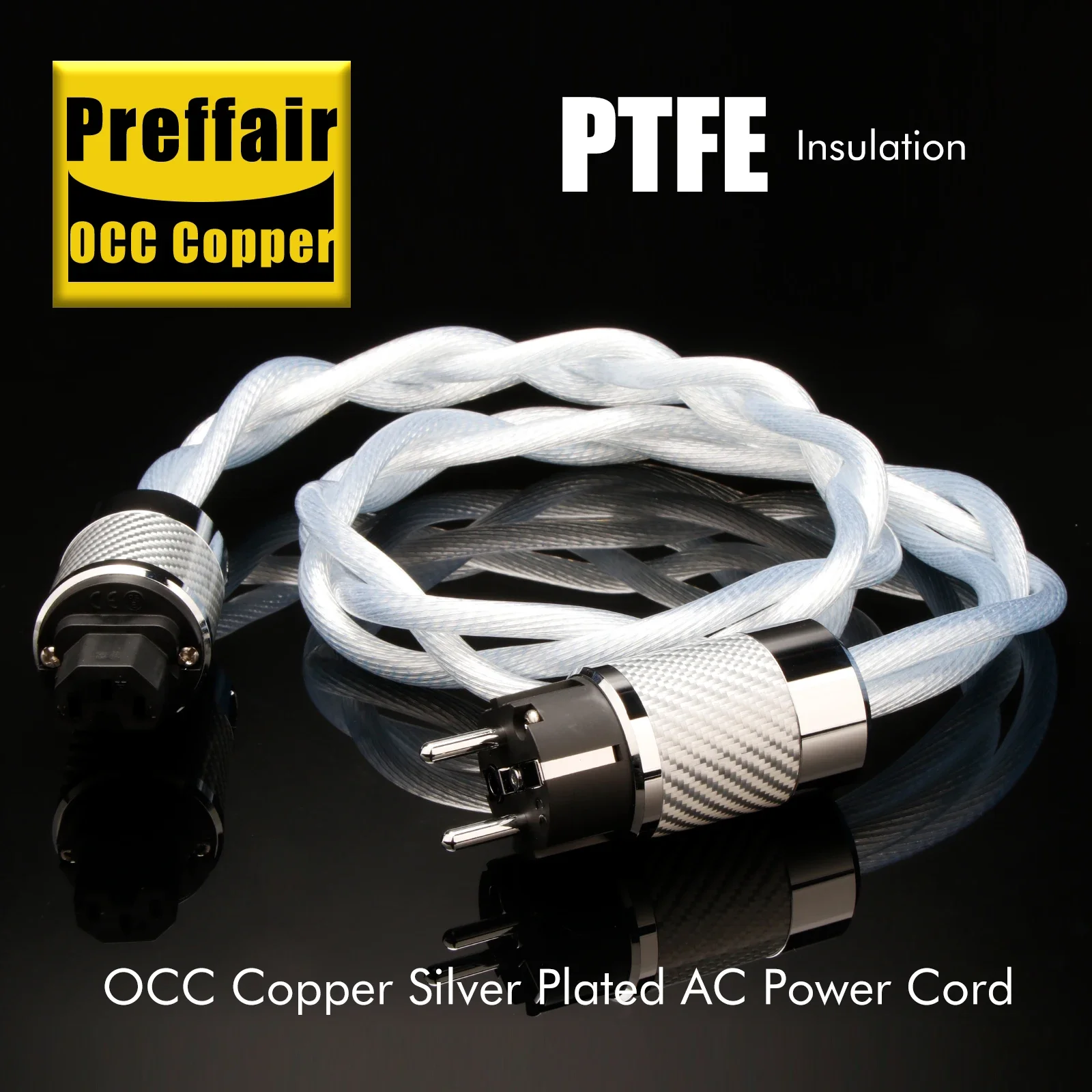 Preffair X402 Stromkabel, Stecker aus Kohlefaser mit Rhodiumbeschichtung, 5N OCC, reines Silber (99,9998 %) für Audiophiler Verstärker, DAC, Filter – Detail 8