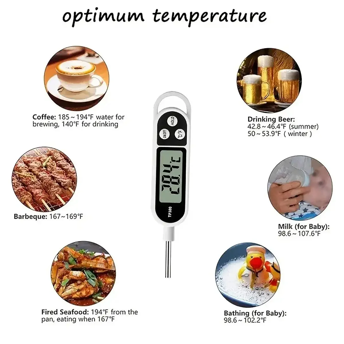 1pc-Stainless Steel Probe Type Household Food Thermometer Pen Type Milk Temperature Cooking Food Thermometer(No battery.)