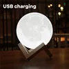 3 Color Rechargeable 3D Print Moon Lamp Touch Moon Lamp LED Night Light Children's Night Lamp Bedroom Decoration Birthday Gifts 3
