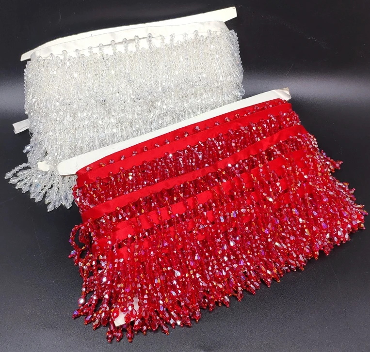 Diamond glass beads tassellace chain tassel accessories lace 1yard price for hair costumes wedding dress