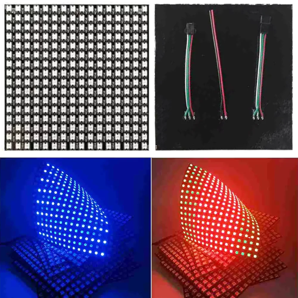 110PCS WS2812b 16x16 LED RGB 스크린 모듈 256픽셀 개별적으로 주소 지정이 가능한 유연한 변형 가능 블록 DC5V