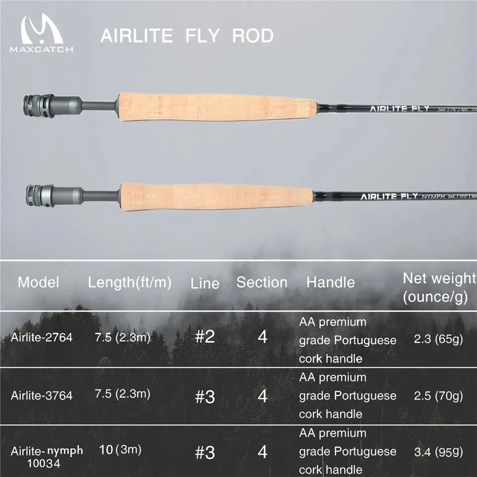 Maximumcatch caña de pescar ultraligera, accesorio de fibra de carbono con tubo, 2/3WT, 7 '6 ''/10' 0'', Airlite, grafito IM10/30T + 36T