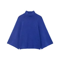 2025 Winter New Women's Casual Fashion Simple Versatile Stand Collar Wide Sleeve Solid Color Knit Sweater - Image 2
