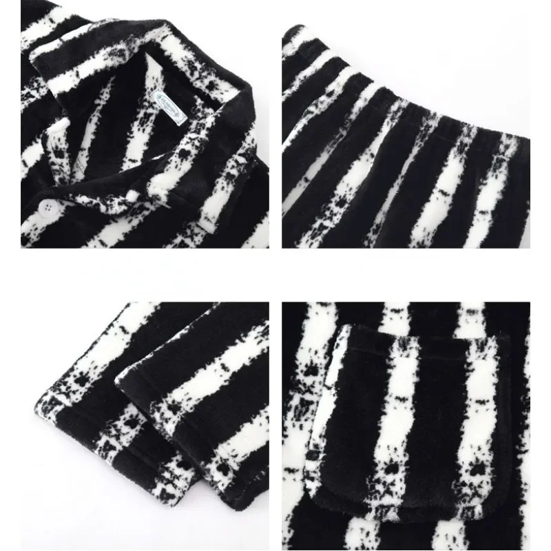 2024 New Pajamas Men Winter Plus Fleece Thick Sleepwear Flannel Warm Coral Velvet Homewear Plus Size V-neck Loungewear Suit