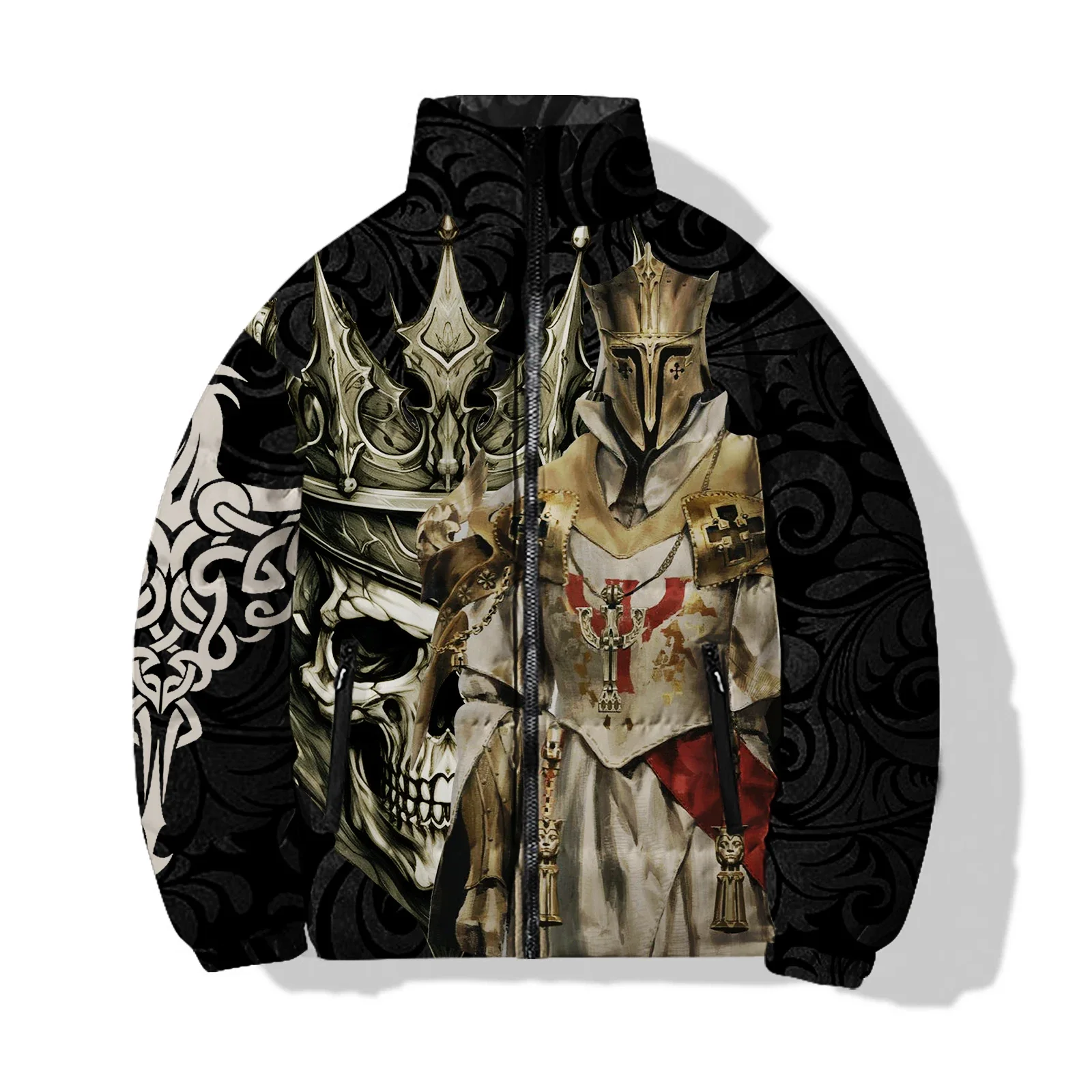 thumbnail image 1 of Abrigos de invierno para hombre, parkas, deportes de ocio, chaquetas acolchadas para hombre, estampado personalizado de calavera de guerrero, abrigo cómodo y cálido para hombre, 1 of 4