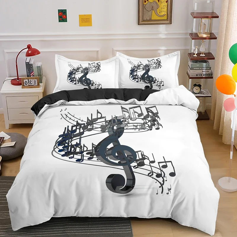 Musical Note Bedding Set 3pcs Music Theme Quilt Cover King/Queen Size Fashionable Psychedelic Soft Duvet Cover With Pillowcase