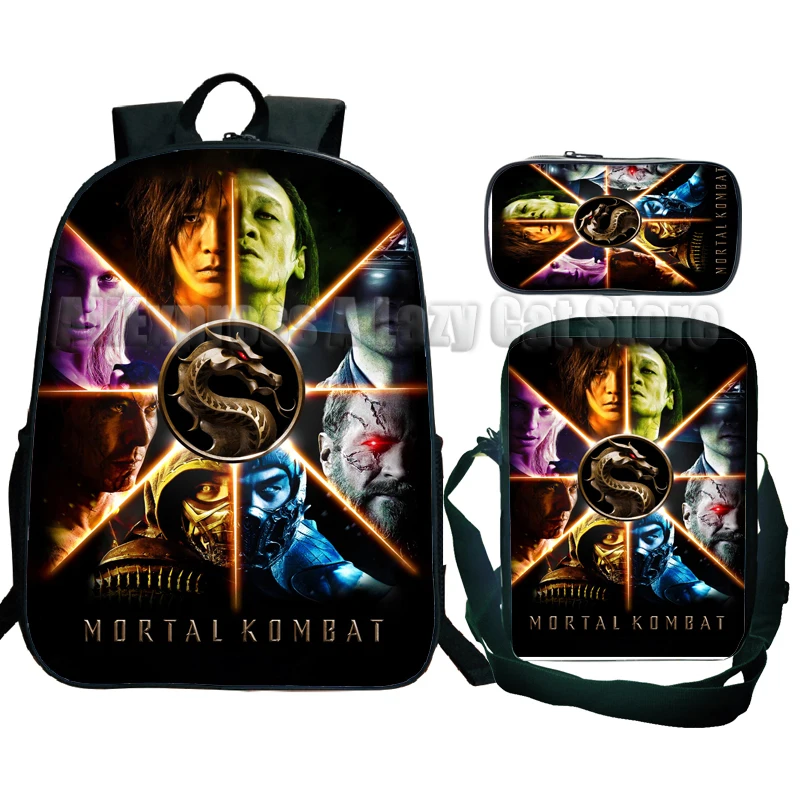 3pcs Mortal Kombat Backpack Students Boys Girls Cartoon School Bags Children Anime Bagpacks Kids Rucksack Unisex Travel Knapsack 3