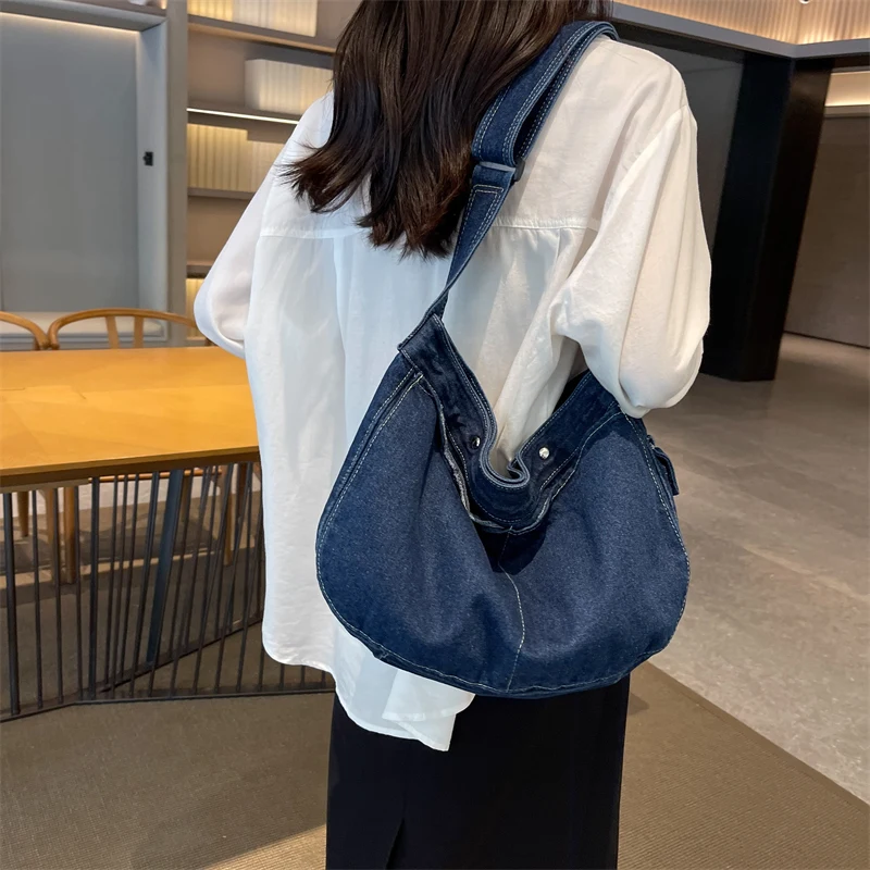 Large Denim Women's Bag New Jeans Messenger Bag Y2K Canvas Shoulder Cross Bag Campus Eco Bag Korean Shopper Hobos Female Handbag
