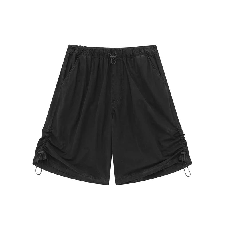 

Women's Summer New Loose And Thin Black Wide-leg Shorts Elastic Waist Drawstring All-match Straight Five-point Pants