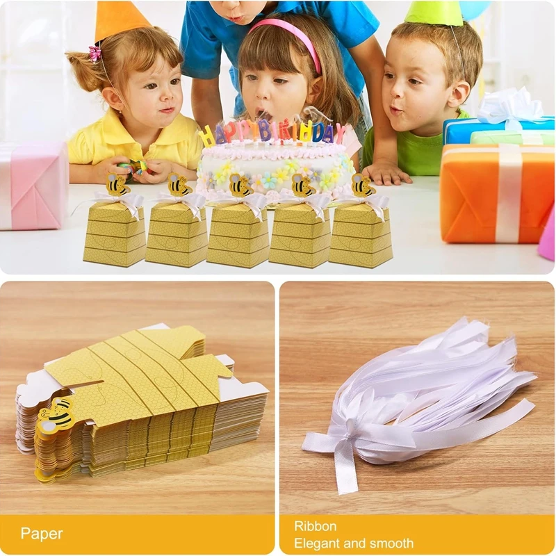 10/20pcs Little Bee Candy Gift Box with Ribbon Kids Boy Girl Birthday Party Supplies Baby Shower Decoration Wedding Gift Favors