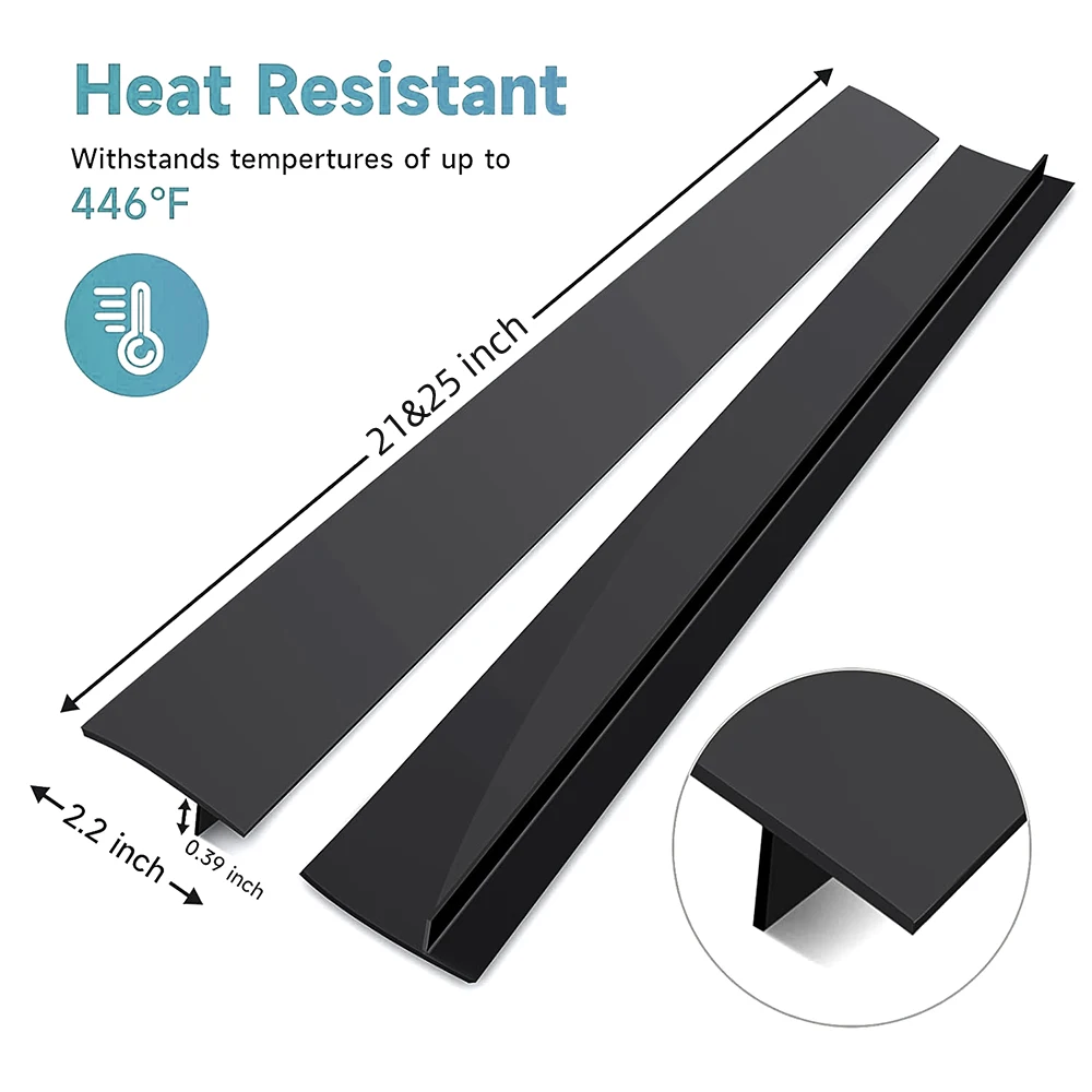2 Pack Kitchen Stove Gap Filler Cover 21&25" Silicone Spill Guard for Stovetop Oven Washer Dryer Washing Machine kitchen gap filler cover