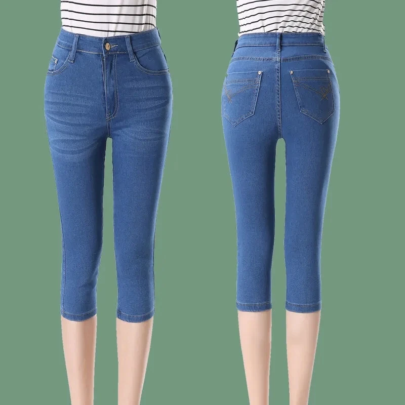 2025 New High waisted Women's Capri Denim Shorts Women Summer Thin Slim Vintage Jeans Stretch Short Straight leg Pants Leggings 6